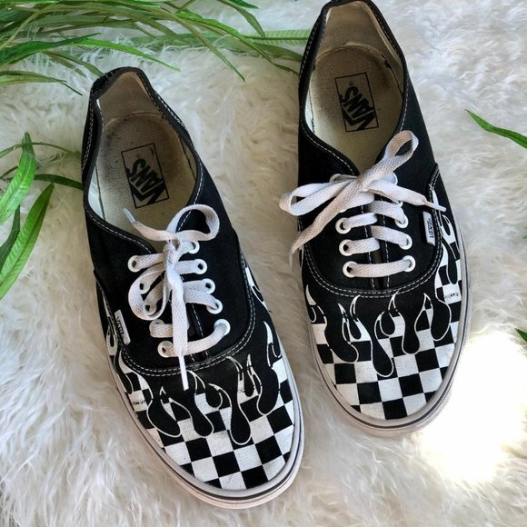 Vans Shoes - Vans Stark Black White Checkerboard Flame Shoes